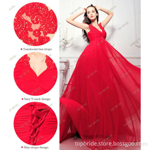 L1260 2012 Professional OEM Factory Latest Real Sample Custom Made V-neck Evening Dress Red